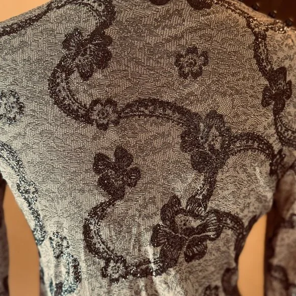 NWOT! Vintage Newport News Black Glitter Lace Floral Mesh Top Sz Small 1990s - Picture 5 of 6